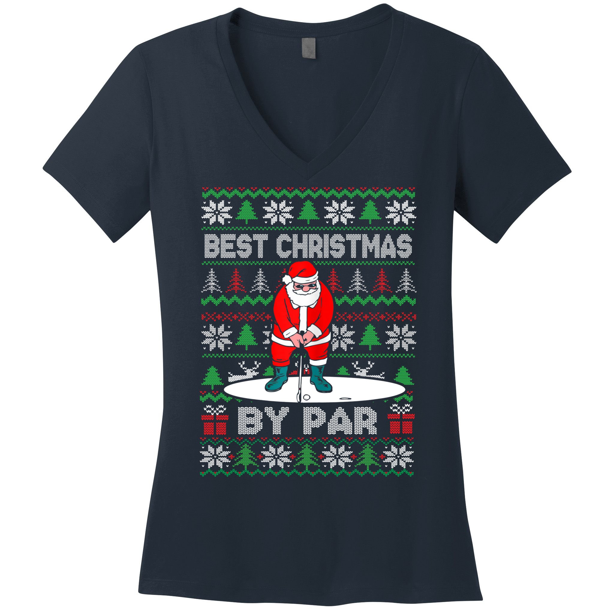 Golf Santa Claus Best Christmas By Par Women's V-Neck T-Shirt