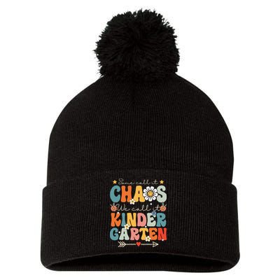 Groovy Some Call It Chaos We Call It Kindergarten Teachers Pom Pom 12in Knit Beanie