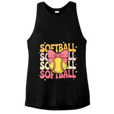 Groovy Softball Coquette Bow Softball Lover Softball All Day  Ladies PosiCharge Tri-Blend Wicking Tank