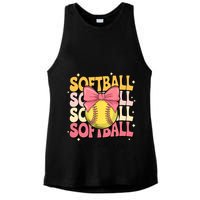 Groovy Softball Coquette Bow Softball Lover Softball All Day  Ladies PosiCharge Tri-Blend Wicking Tank