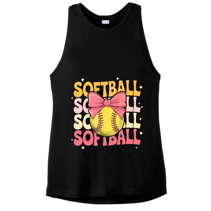 Groovy Softball Coquette Bow Softball Lover Softball All Day  Ladies PosiCharge Tri-Blend Wicking Tank
