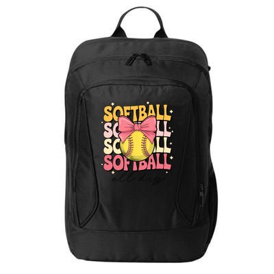 Groovy Softball Coquette Bow Softball Lover Softball All Day  City Backpack