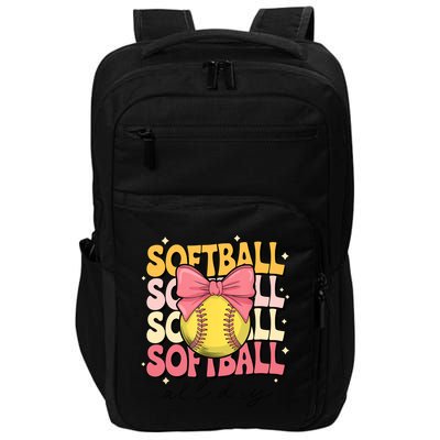 Groovy Softball Coquette Bow Softball Lover Softball All Day  Impact Tech Backpack