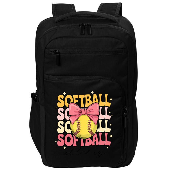 Groovy Softball Coquette Bow Softball Lover Softball All Day  Impact Tech Backpack