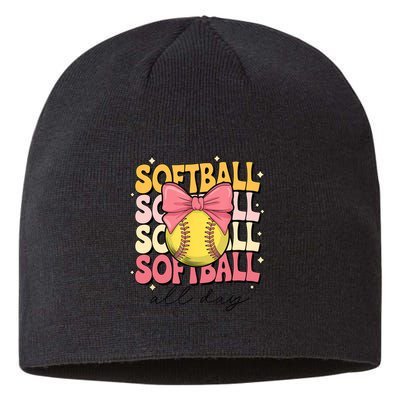 Groovy Softball Coquette Bow Softball Lover Softball All Day  Sustainable Beanie