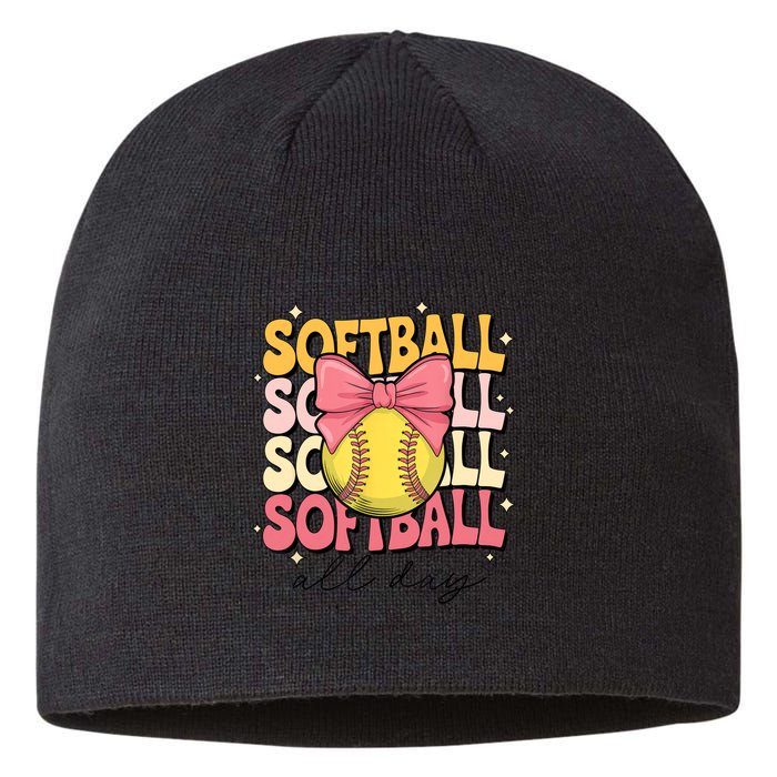 Groovy Softball Coquette Bow Softball Lover Softball All Day  Sustainable Beanie
