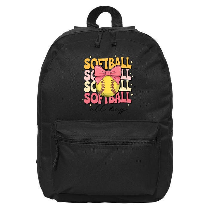 Groovy Softball Coquette Bow Softball Lover Softball All Day  16 in Basic Backpack