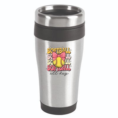 Groovy Softball Coquette Bow Softball Lover Softball All Day  16oz Travel Tumbler