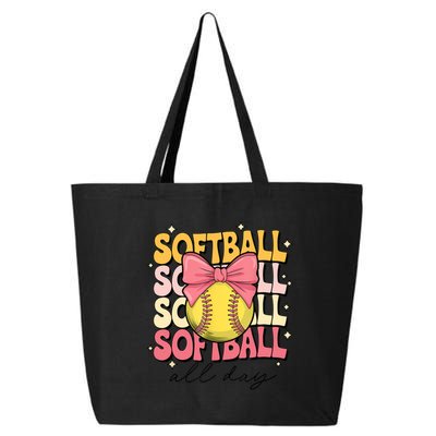 Groovy Softball Coquette Bow Softball Lover Softball All Day  25L Jumbo Tote