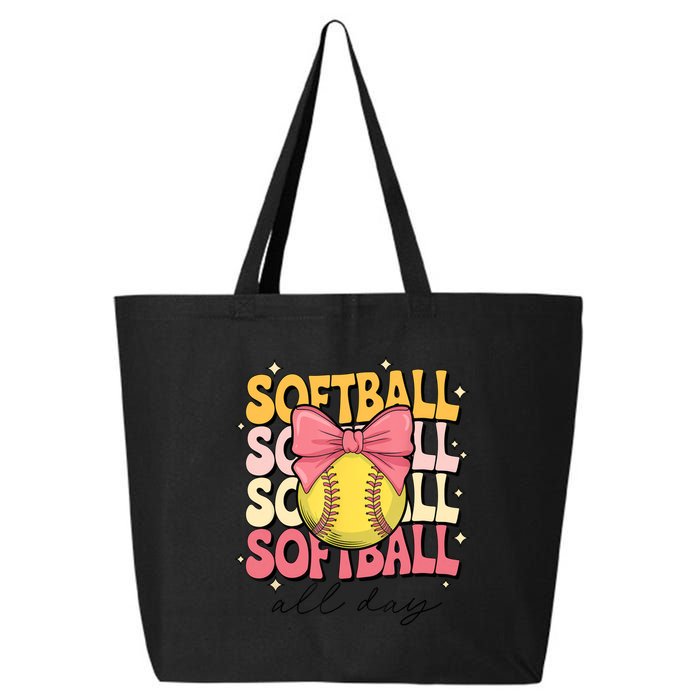 Groovy Softball Coquette Bow Softball Lover Softball All Day  25L Jumbo Tote
