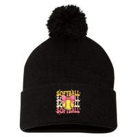 Groovy Softball Coquette Bow Softball Lover Softball All Day  Pom Pom 12in Knit Beanie
