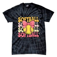 Groovy Softball Coquette Bow Softball Lover Softball All Day  Tie-Dye T-Shirt
