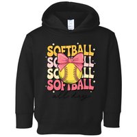 Groovy Softball Coquette Bow Softball Lover Softball All Day  Toddler Hoodie