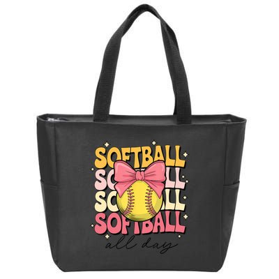 Groovy Softball Coquette Bow Softball Lover Softball All Day  Zip Tote Bag