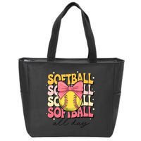 Groovy Softball Coquette Bow Softball Lover Softball All Day  Zip Tote Bag