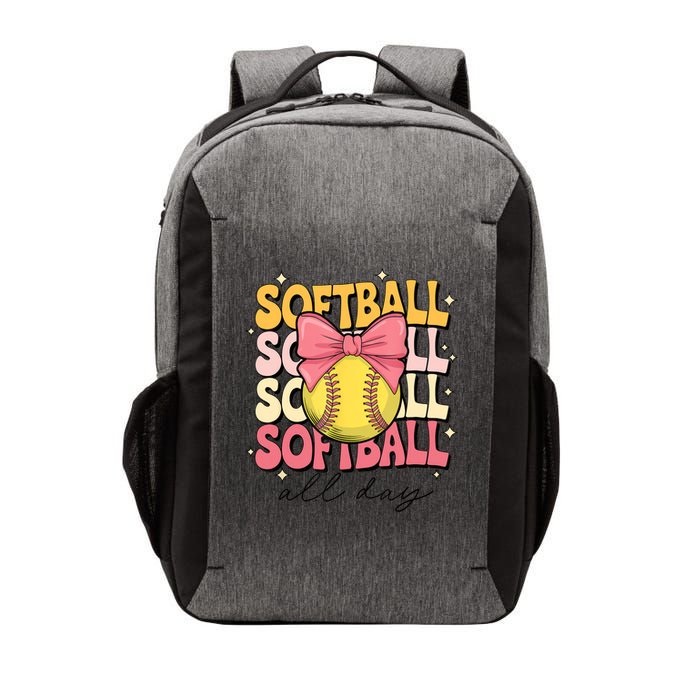 Groovy Softball Coquette Bow Softball Lover Softball All Day  Vector Backpack