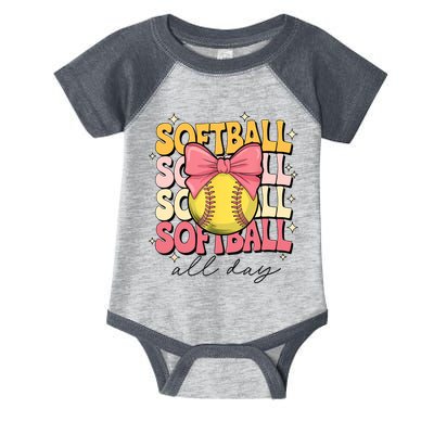 Groovy Softball Coquette Bow Softball Lover Softball All Day  Infant Baby Jersey Bodysuit