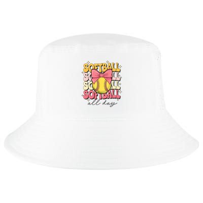 Groovy Softball Coquette Bow Softball Lover Softball All Day  Cool Comfort Performance Bucket Hat