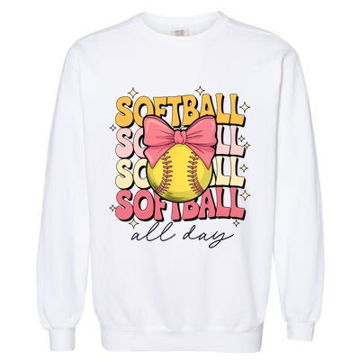 Groovy Softball Coquette Bow Softball Lover Softball All Day  Garment-Dyed Sweatshirt