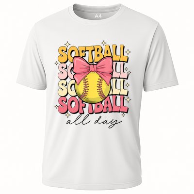 Groovy Softball Coquette Bow Softball Lover Softball All Day  Performance Shirt