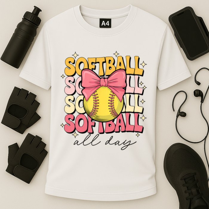 Groovy Softball Coquette Bow Softball Lover Softball All Day  Performance Shirt