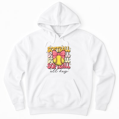 Groovy Softball Coquette Bow Softball Lover Softball All Day  Hoodie