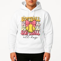 Groovy Softball Coquette Bow Softball Lover Softball All Day  Hoodie