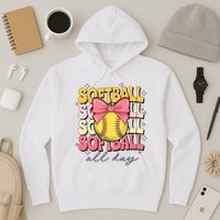Groovy Softball Coquette Bow Softball Lover Softball All Day  Hoodie