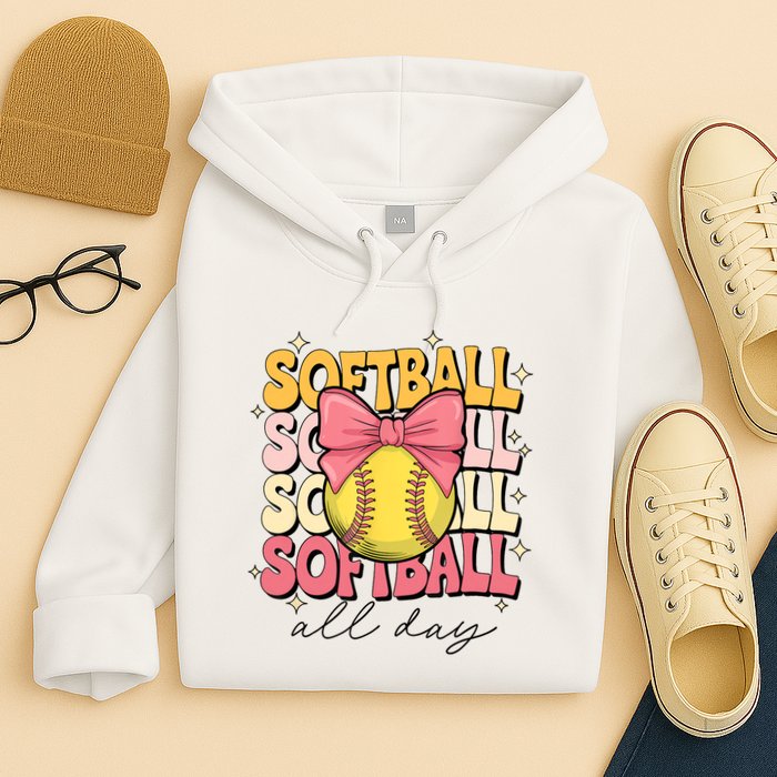 Groovy Softball Coquette Bow Softball Lover Softball All Day  Hoodie