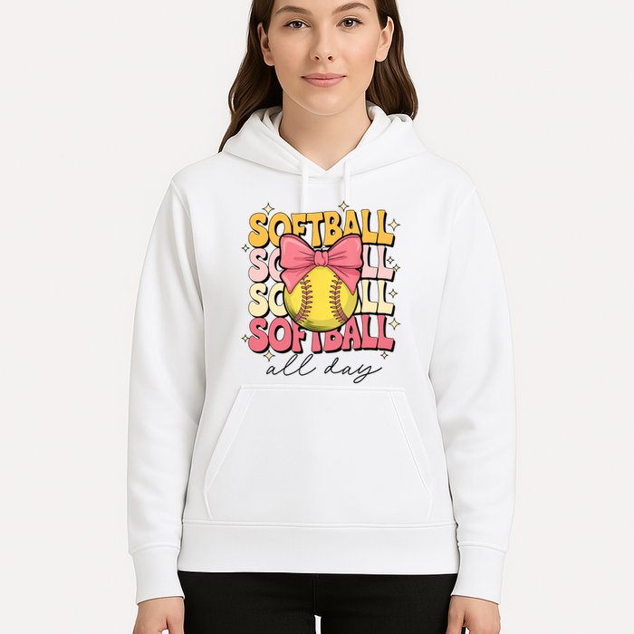 Groovy Softball Coquette Bow Softball Lover Softball All Day  Hoodie