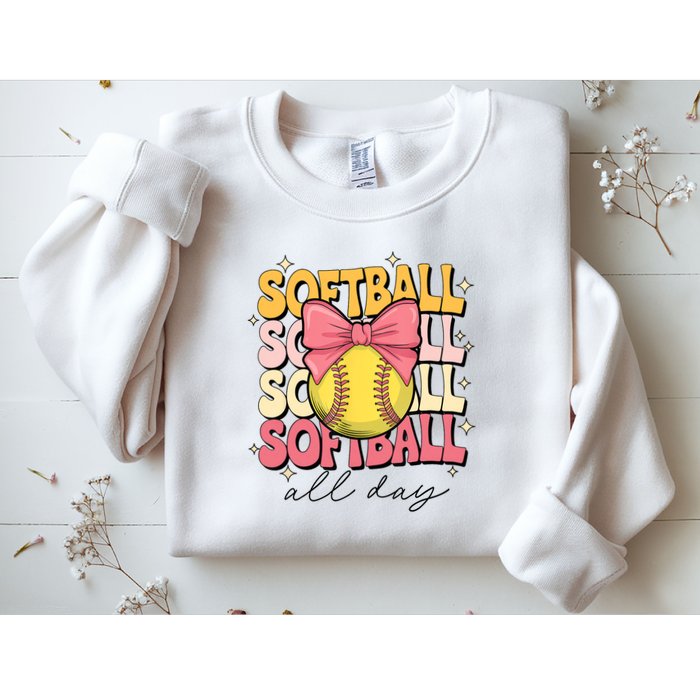 Groovy Softball Coquette Bow Softball Lover Softball All Day  Sweatshirt