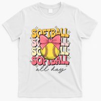 Groovy Softball Coquette Bow Softball Lover Softball All Day  T-Shirt