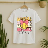 Groovy Softball Coquette Bow Softball Lover Softball All Day  T-Shirt