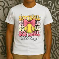 Groovy Softball Coquette Bow Softball Lover Softball All Day  T-Shirt