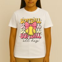 Groovy Softball Coquette Bow Softball Lover Softball All Day  T-Shirt