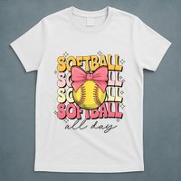 Groovy Softball Coquette Bow Softball Lover Softball All Day  T-Shirt
