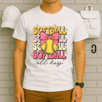 Groovy Softball Coquette Bow Softball Lover Softball All Day  T-Shirt