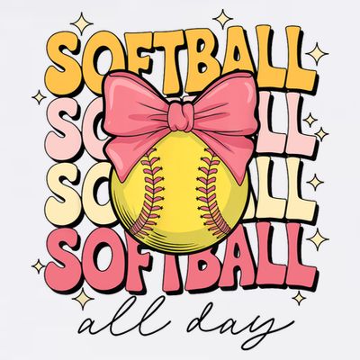 Groovy Softball Coquette Bow Softball Lover Softball All Day  T-Shirt