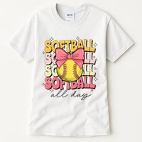 Groovy Softball Coquette Bow Softball Lover Softball All Day  Tall T-Shirt