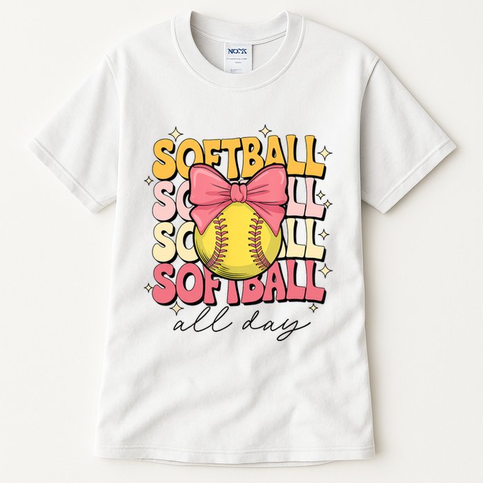 Groovy Softball Coquette Bow Softball Lover Softball All Day  Tall T-Shirt