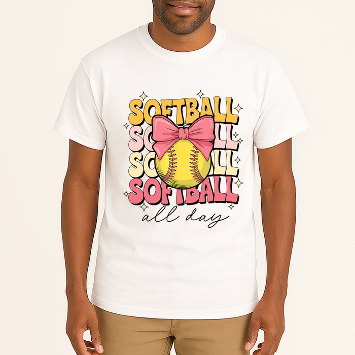 Groovy Softball Coquette Bow Softball Lover Softball All Day  Tall T-Shirt