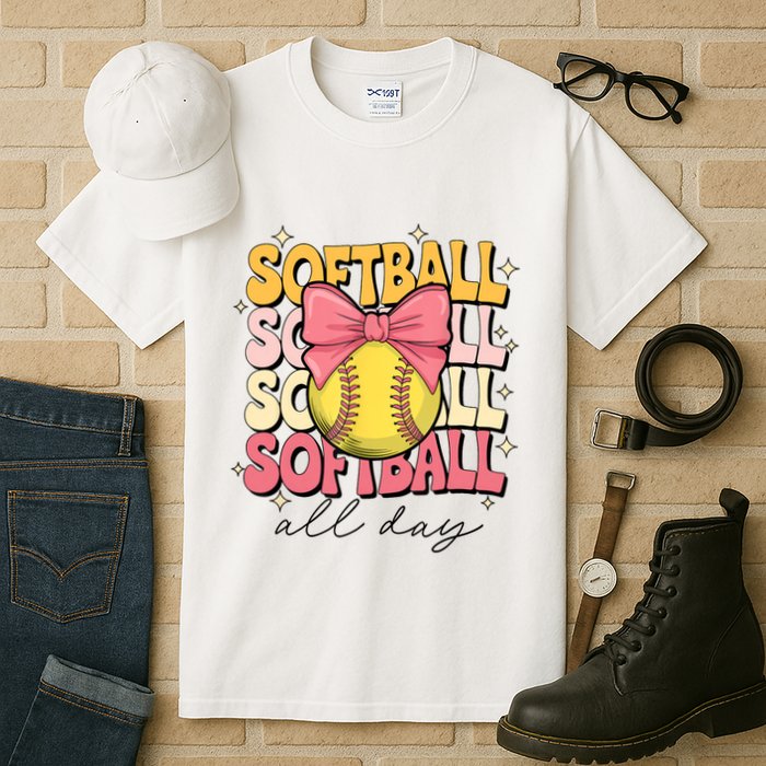 Groovy Softball Coquette Bow Softball Lover Softball All Day  Tall T-Shirt