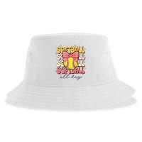 Groovy Softball Coquette Bow Softball Lover Softball All Day  Sustainable Bucket Hat