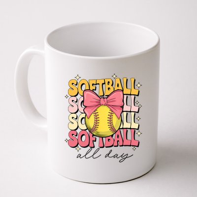 Groovy Softball Coquette Bow Softball Lover Softball All Day  Mug