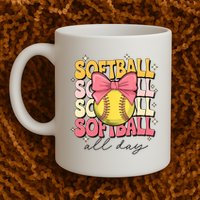 Groovy Softball Coquette Bow Softball Lover Softball All Day  Mug