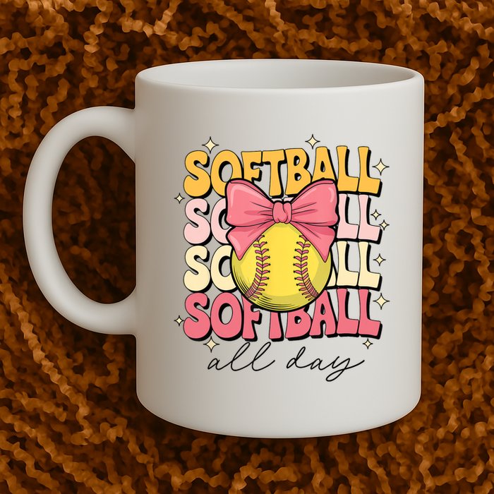 Groovy Softball Coquette Bow Softball Lover Softball All Day  Mug