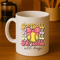 Groovy Softball Coquette Bow Softball Lover Softball All Day  Mug