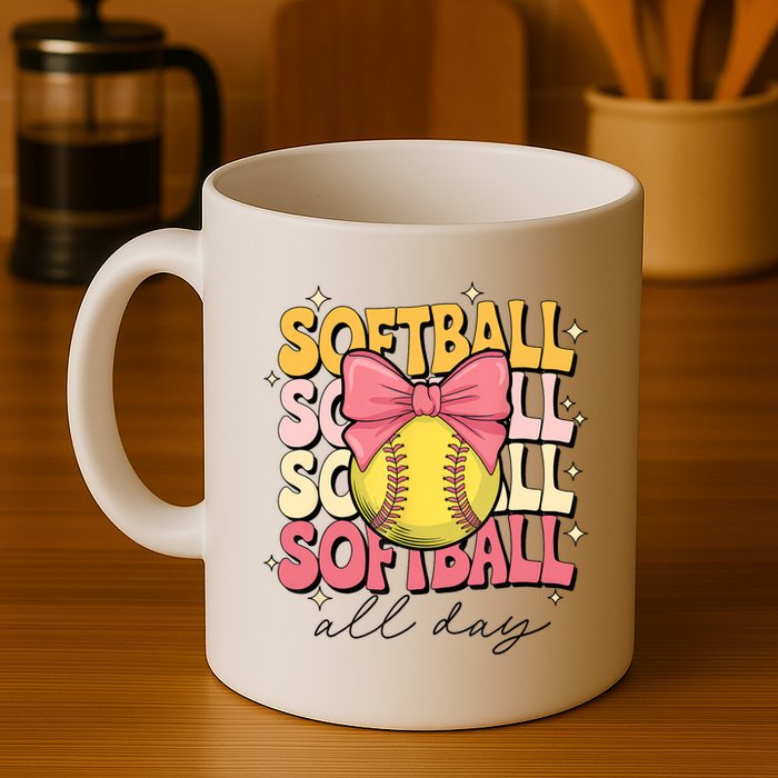 Groovy Softball Coquette Bow Softball Lover Softball All Day  Mug