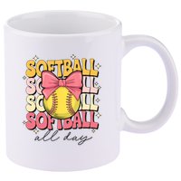 Groovy Softball Coquette Bow Softball Lover Softball All Day  11oz C Handle Ceramic Mug
