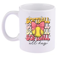 Groovy Softball Coquette Bow Softball Lover Softball All Day  11oz C Handle Ceramic Mug